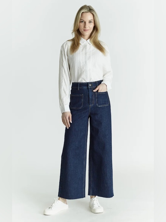 Oat New York Denim - OAT NY High Rise Wide Leg Jeans Dark Blue Raw Hems Size 10/30